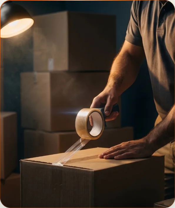Operador preparando una caja para un flete o mudanza